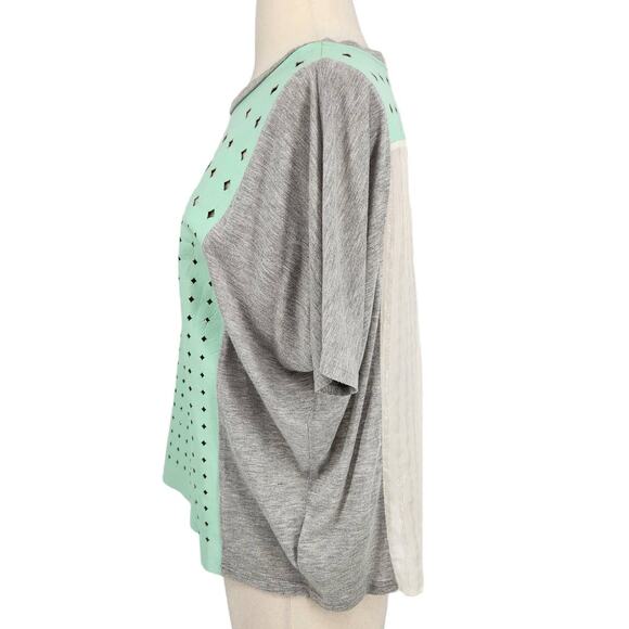 Leather & Sheer Silk Multi Media Tee Shirt Top Size Small UNIQUE - Picture 3 of 7